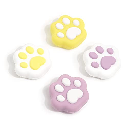 GeekShare 4PCS Cat Paw Shape Thumb Grip Caps,Soft Silicone Joystick Cover Compatible with Nintendo Switch/OLED/Switch Lite (Yellow & Purple) - Yellow & Purple