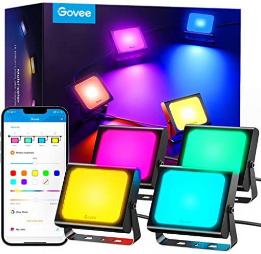 Govee Flood Lights Outdoor 4 Pack, 2200-6500K Dimmable RGBIC Warm White and Daylight, Smart WiFi APP Control, Work with Alexa, IP66 for Garden Lawn - 4 Packs