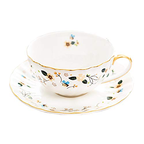 Flower Bee Tea Cups and Saucers, Coffee Bone China Mug 1 Set (1 Cup and 1plate)
