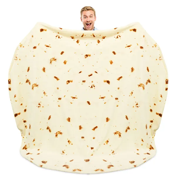 Zulay (60-80 inches) Giant Double Sided Burrito Blanket - Novelty Big Burrito Blanket for Adult and Kids - Premium Soft Flannel Round Tortilla Blanket for Indoors, Outdoors, Travel, Home and More - 60 Inch Beige