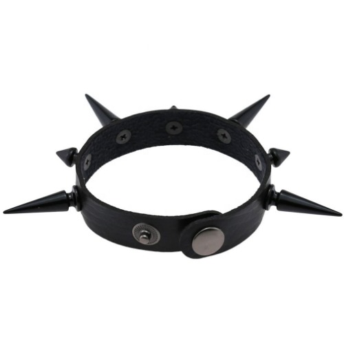 Gothic Spike Leather Bangle - Black