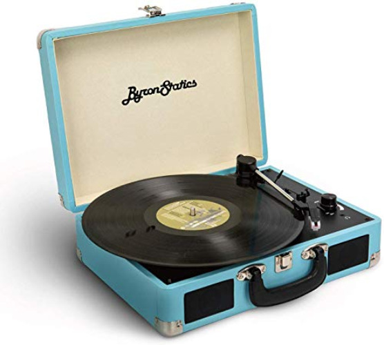 ByronStatics Vinyl Record Player, 3 Speed Turntable Record Player with 2 Built in Stereo Speakers, Replacement Needle, Supports RCA Line Out, AUX in, Portable Vintage Suitcase - Teal - Wired