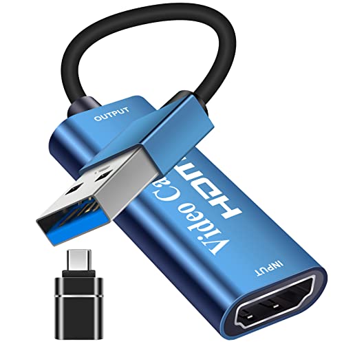 Newhope Capture Card, HDMI to USB Video Capture Card 1080P 30Hz, 4K Video Audio Capture Device Directly to Computer, Game Capture Card Compatible with Xbox/Tablet/Camera/PC - blue
