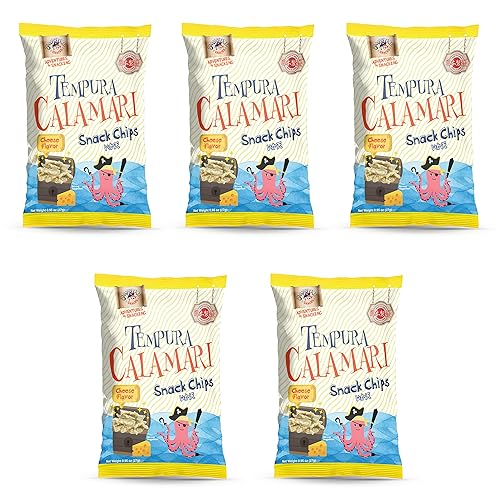 Swashbuckle Snacks Crispy Tempura Calamari Snack Chips Cheese Flavor 0.95oz (27g) - 5pack, Made in Japan, Otsumami - Calamari - Cheese - 0.95 Ounce (Pack of 5)