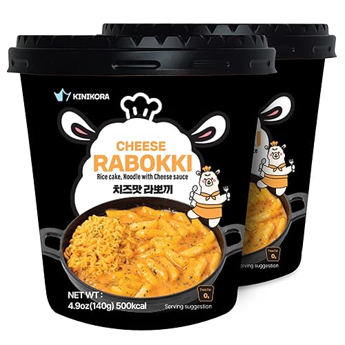KINIKORA Premium Instant Rabokki Cup - (Cheese Flavor, Pack of 2) Korean Ramen & Tteokbokki | Quick & Easy, Authentic Street Food - Cheese