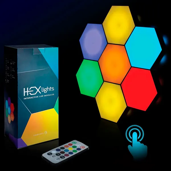 HEXlights Hexagon Wall Lights, Premium Set of Touch & Remote Controlled RGB Wall Panels — LED Hexagon Lights, Sensory Lights — Great for Living Room, Bedroom & Gaming Room Decor — 13 Colors, 7 Pack - 