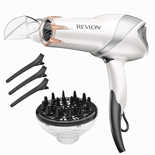 REVLON Infrared Hair Dryer with Diffuser | 1875W Blow Dryer with Infrared Heat Technology to Prevent Over-Drying, Maintain Natural Moisture, and Enhance Shine and Softness (White) - 6 Piece Set - White