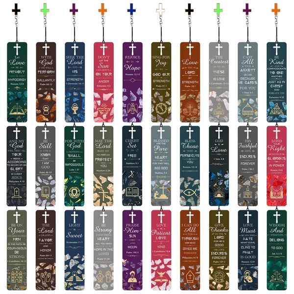 30 Pcs Bible Verses Bookmarks with Hollow Cross and Cross Pendants Inspirational Book Markers Christian Bookmarks, Christian Gifts Reading Reward Scripture Church Supplies for Women Kids Men - 