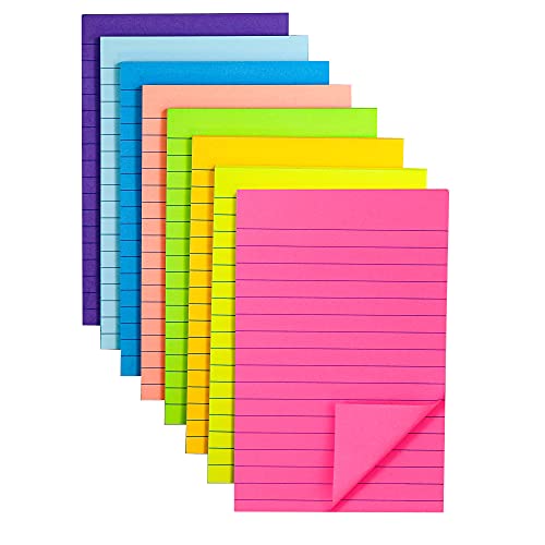 (8 Pack) Lined Sticky Notes Post, 8 Colors Self Sticky Notes Pad Its 4X6 in, Bright Post Stickies Colorful Big Square Sticky Notes for Office, Home, School, Meeting,40 Sheets/pad - (4X6) in