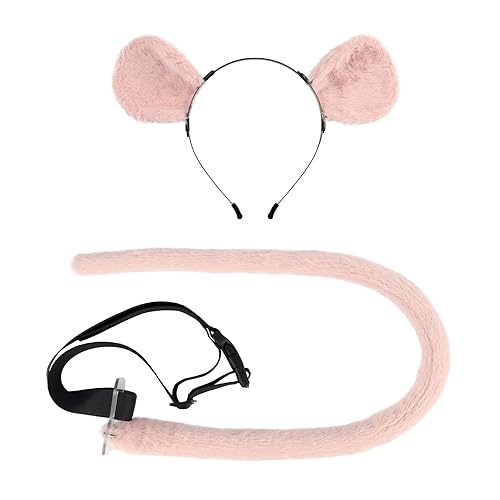 Opossum Ears Headband and Tail Set - Pink