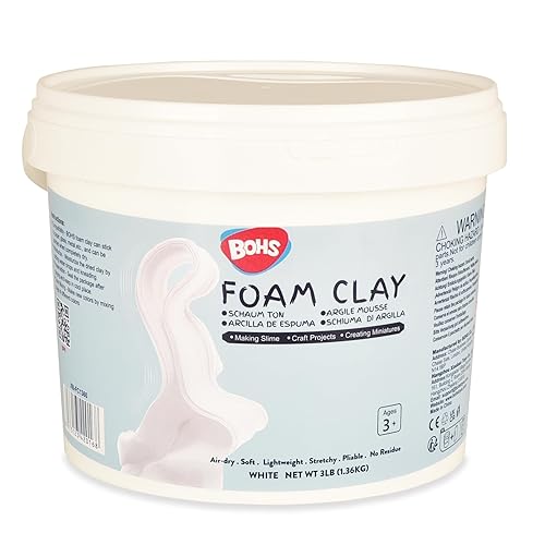 BOHS Weißer Modellierschaum Ton - Lufttrocknend, Squishy, Formbar - Knetmasse für Erwachsene Kunst & Handwerk Projekt, Falsches Backen, Schleim Zutat, 1,36 KG, Ab 3 Jahre