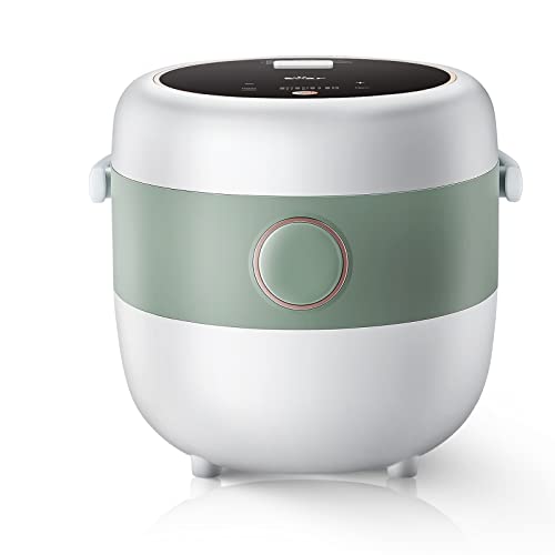 Bear Rice Cooker 3 Cups (Uncooked), 3D Heating and Fuzzy Logic, Healthy Nonstick Small Rice Cooker, PFAS-Free, Touch-Screen, for White/Brown Rice Quinoa Oatmeal Soup, 1.6L White - Light Green(1.6L) with Microcomputer