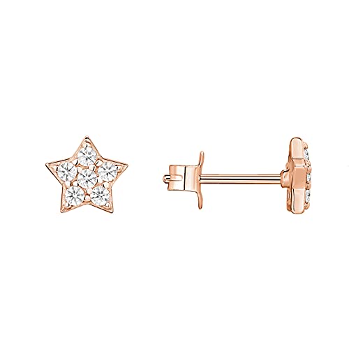 PAVOI 14K Gold Plated Sterling Silver Celestial Lightning Bolt, Moon and Star Earrings | Dainty Earrings for Women - Rose Gold - Star