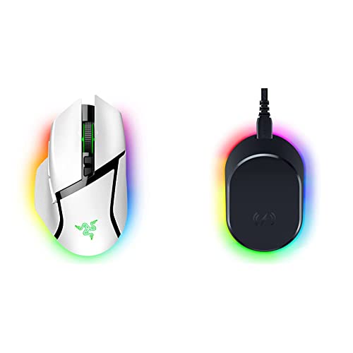 Razer Basilisk V3 Pro Customizable Wireless Gaming Mouse - Mercury White + Mouse Dock Pro with Wireless Charging Puck Bundle - White - V3 Pro - Wireless - Mouse + Dock Pro