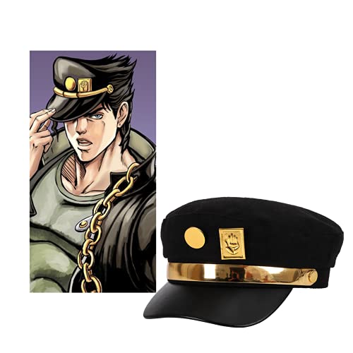 YouBar Jotaro Hat JoJo's Bizarre Adventure Kujo Jotaro Cosplay Visored Baseball Cap with Metal Pins Black