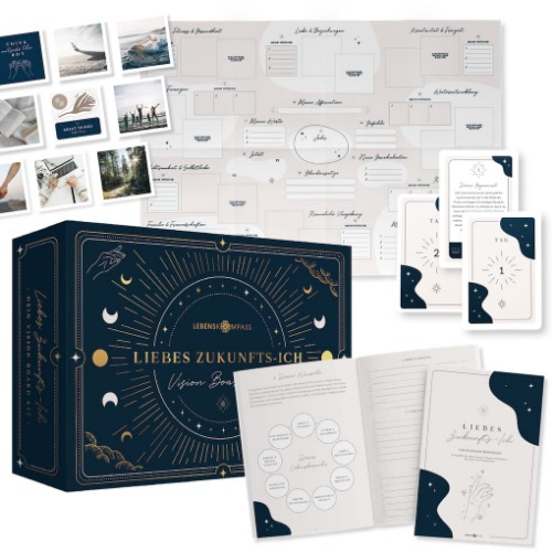 Vision Board Set ”Liebes Zukunfts-Ich” - Bastel Dein eigenes Visionboard und visualisiere das Leben deiner Träume - Geschenke für Frauen & Männer, Beste Freundin - Das Original von Lebenskompass - 