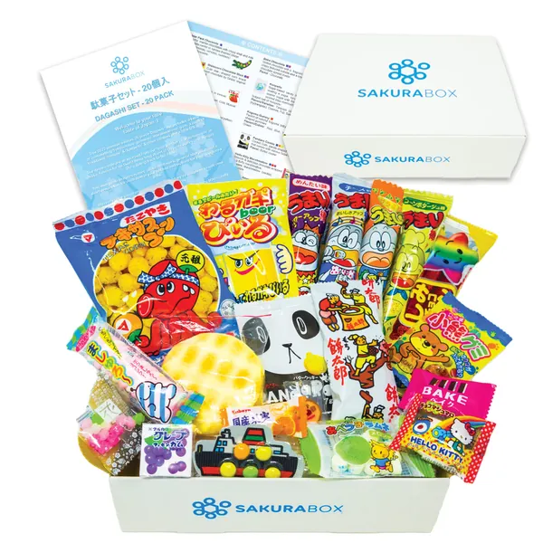 Japanese Snacks & Candy Box w/English Pamphlet 20 Pieces Dagashi, Sweets, Snacks, Candy, Gum