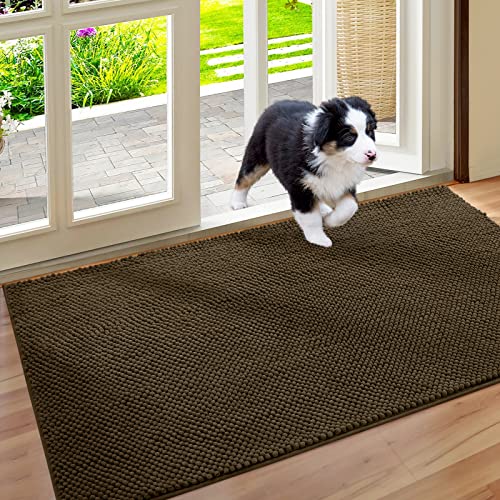 HOMEIDEAS Absorbent Chenille Door Mat for Muddy Paws - 30"x48" - Brown
