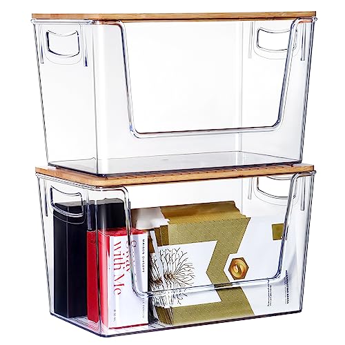 Clear Stackable Storage Bins Acrylic Open Front with Lids