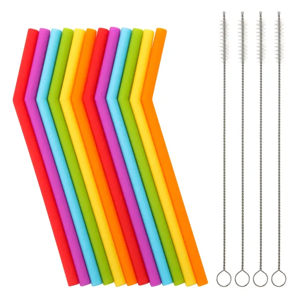 Reusable Silicone Straws for Toddlers & Kids - 12 pcs Flexible Short Drink 6.7" Straws for 6-12 oz Yeti/Rtic/Ozark Tumblers & 4 Cleaning Brushes - BPA Free, Eco-Friendly,no Rubber Tast - 6 colors