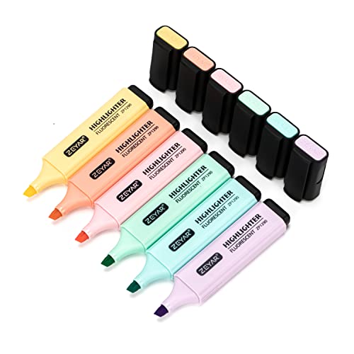 ZEYAR Highlighter, Pastel Colors Chisel Tip Marker Pen, AP Certified, Assorted Colors, Water Based, Quick Dry (6 Macaron Colors) - 6 Macaron Colors