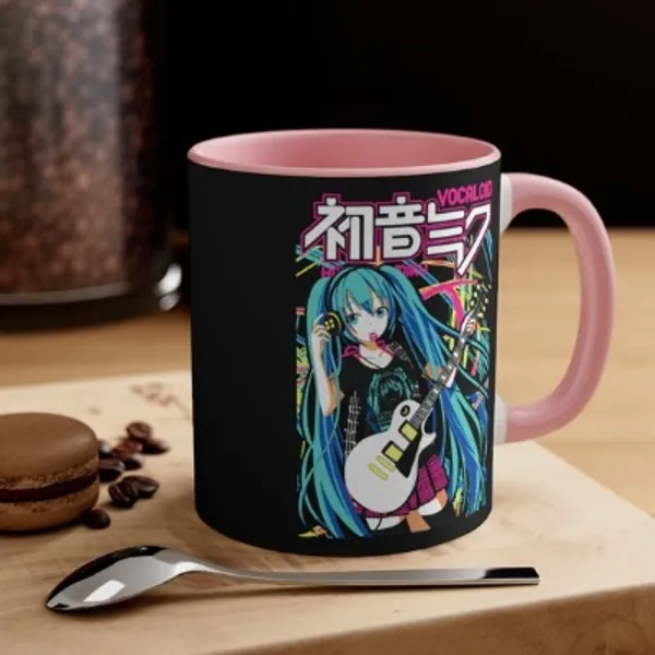 MIKU GUITAR Hatsune Vocaloid Anime Accent Coffee Mug 11oz | Etsy