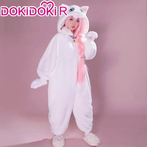 DokiDoki-R Cosplay Costume Animal Pajamas Doujin Rabbit Cat Sleepwear | White Cat / Pajamas Only-L-PRESALE