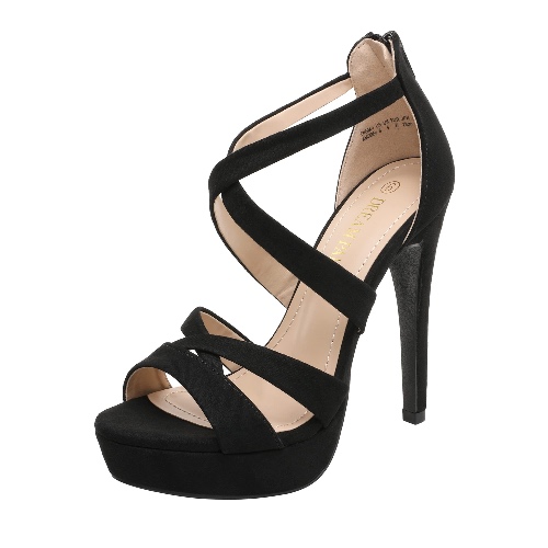 DREAM PAIRS Women's High Heel Platform Dress Pump Sandals - 7.5 Black/Suede