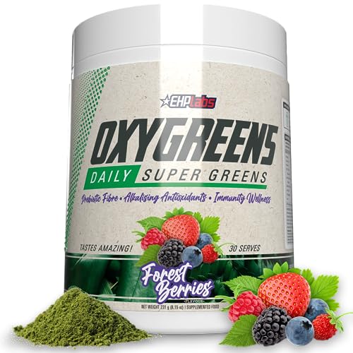 EHPlabs OxyGreens Super Greens Powder - Spirulina & Chlorella Superfood, Green Juice Powder & Greens Supplements with Prebiotic Fibre, Antioxidants & Immunity Support, 30 Serves (Forest Berries) - Forest Berries