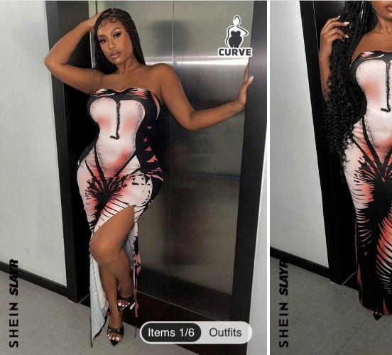 SHEIN Slayr Plus Size Women's Tube 3d Printed Split Dress