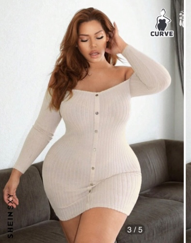 SHEIN SXY Plus Off Shoulder Button Front Bodycon Dress
