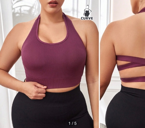 Plus Ribbed Knit Backless Crop Halter Top