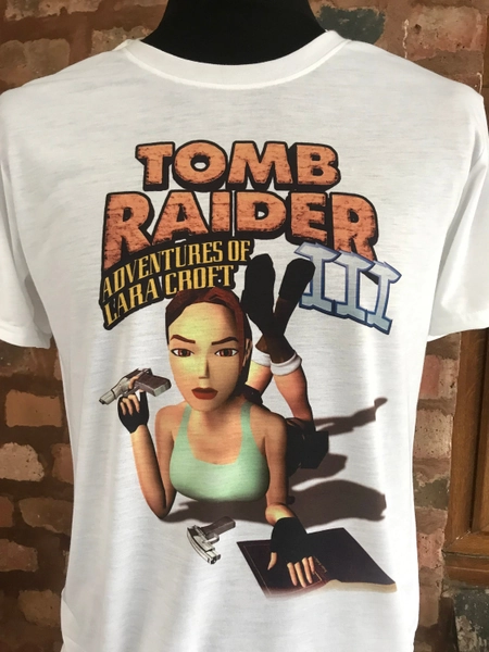 Tomb Raider 3 - Adventures of Lara Croft - White T-Shirt. 90's. Retro gaming. Male & Female all sizes. Custom Made. Game.