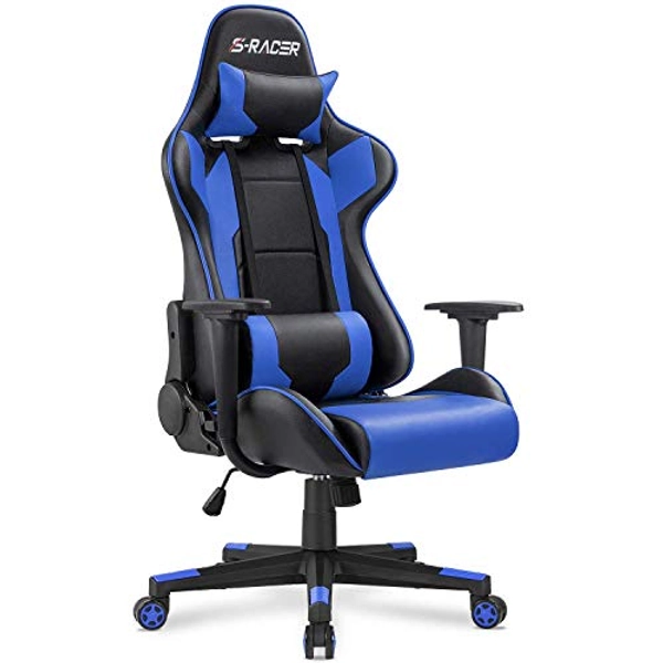 Homall Gaming Chair, Office Chair High Back Computer Chair Leather Desk Chair Racing Executive Ergonomic Adjustable Swivel Task Chair with Headrest and Lumbar Support (Blue)