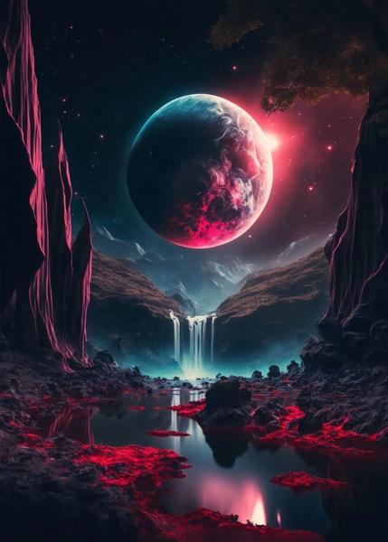 'Blood Moon Rising' Poster, picture, metal print, paint by Pixaverse | Displate