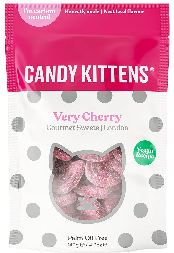 Candy Kittens Very Cherry Vegan Sweets, Packed with Fruit Juice & Natural Ingredients, Big Flavours from Little Kittens, Vegetarian Sweets - 125g Sweet Bag
