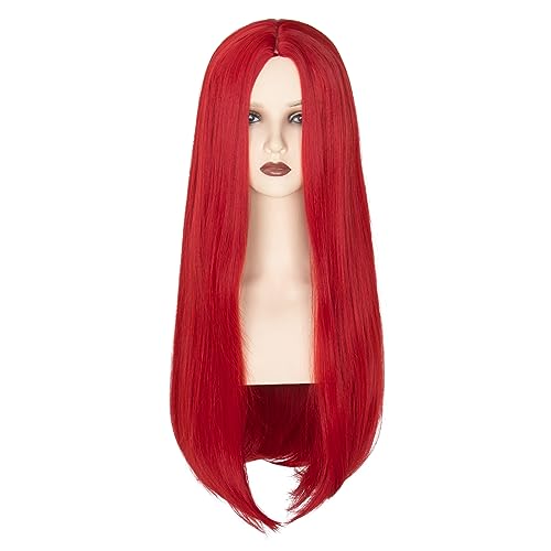 Red Costume Wig for Women 26 Inch Long Straight Red Hair Wig Middle Part Synthetic Halloween Cosplay Wigs - Red