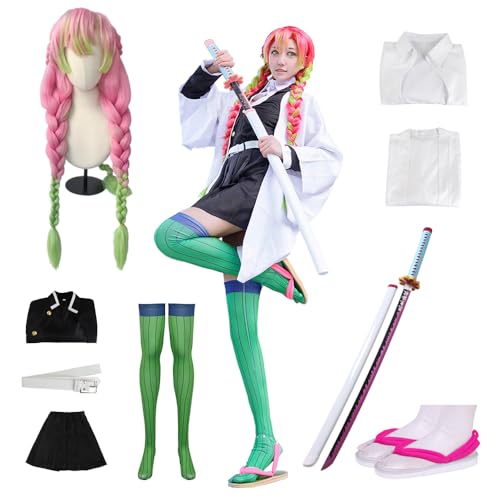 Nhorrobat Full Set Halloween Costume Kochou Shinobu Party Role Cosplay Costume Kimono Outfit W/Shoes Wig Sword - Kanroji - XX-Large