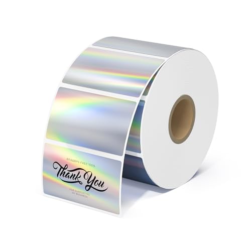 MUNBYN Holographic Silver Thermal Sticker Labels 2.25"x1.25", Printable Christmas Wrapping Stickers, Glitter Thermal Printer Label Sticker for DIY Logo Design, QR Code, Name Tag - 2.25"*1.25" - Holographic Sliver