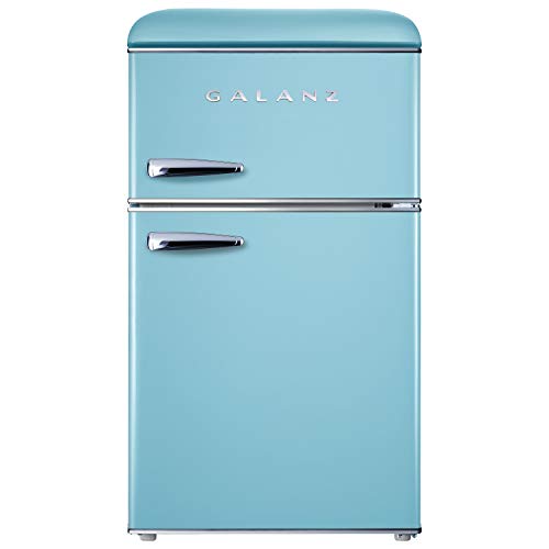 Galanz GLR31TBEER Retro Compact Refrigerator with Freezer Mini Fridge with Dual Doors, Adjustable Mechanical Thermostat, 3.1 Cu FT, Blue - Blue - 3.1 Cu FT - Refrigerator