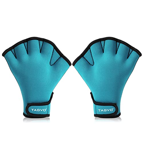 TAGVO Aquatic Gloves for Helping Upper Body Resistance, Webbed Swim Gloves Well Stitching, No Fading, Sizes for Men Women Adult Children Aquatic Fitness Water Resistance Training - Medium - sky blue