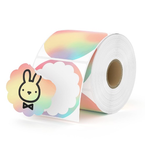 MUNBYN Flower Thermal Label Stickers, 58mm x 58mm Rainbow Color Thermal Labels, Multi-Purpose Thermal Stickers for Business, DIY Logo Design, 500 Labels/1 Roll - Irregular Rainbow 1