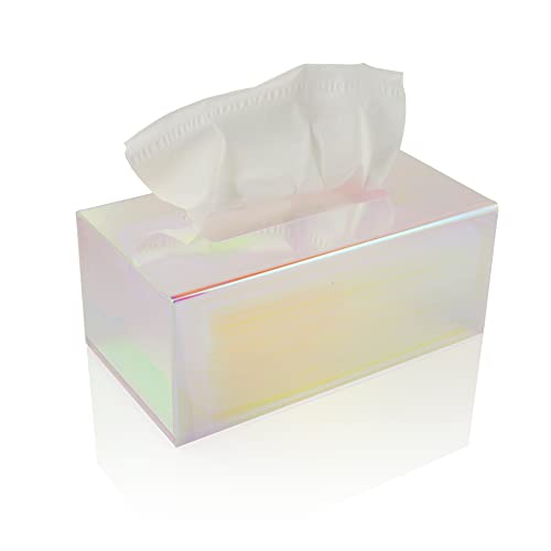 Acrylic Tissue Box Holder, Clear Tissue Box Dispenser for Facial Tissue, Napkins, Dryer Sheets. Perfect Cover for Bathroom, Desks, Countertops, Vanity, Bedroom, Night Stands (Rectangle, Iridescent) - rectangle - Iridescent