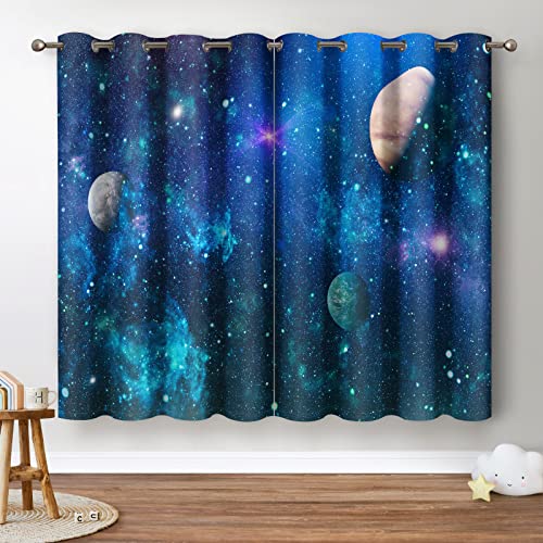 Jekeno Space Planets Blackout Curtains for Boys - Universe Galaxy Nebula Star Sky Grommet Drapes Decor Kids Girls Child Teen Bedroom Nursery Room Darkening Window Treatments 2 Panels Set, 42"x63" - Space Planets - 42"x63"