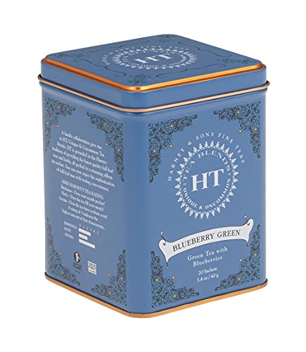 Harney & Sons Blueberry Green Tea Tin Can - Caffeinated and, Great Present Idea - 20 Sachets, 1.4 Ounces - 20 Count (Pack of 1)