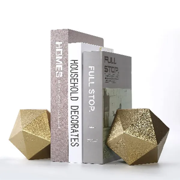 Ambipolar Geometric Shelf Décor Ball Shape Iron Cast Decorative Bookend for Lightweight Books Or Organizer, 2 Pack (Gold)