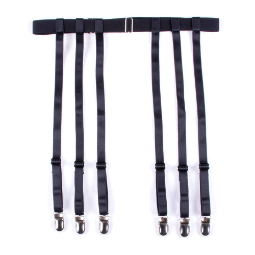 Women Black Simplicity Sexy Suspender Garter Belt for Thigh High Stockings, Metal Clips - 6 Long Straps With Suspender Clips