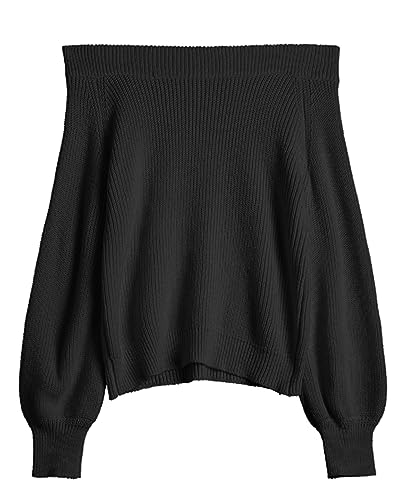 ZAFUL Women Off Shoulder Sweater Long Sleeve Knit Sweater Loose Pullover Jumper Tops - Large - 1-black