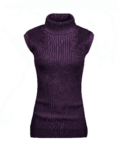 v28 Women Sleeveless High Neck Turtleneck Stretchable Knit Sweater Top - X-Large Purple