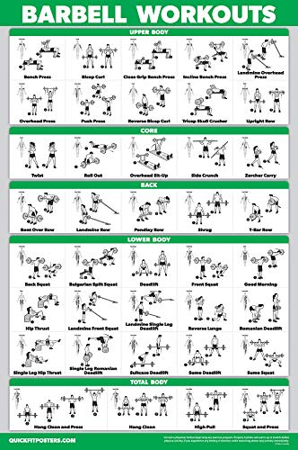 QuickFit Barbell Workout Exercise Poster - Double Sided (Laminated, 18" x 27") - LAMINATED - 18" x 24"